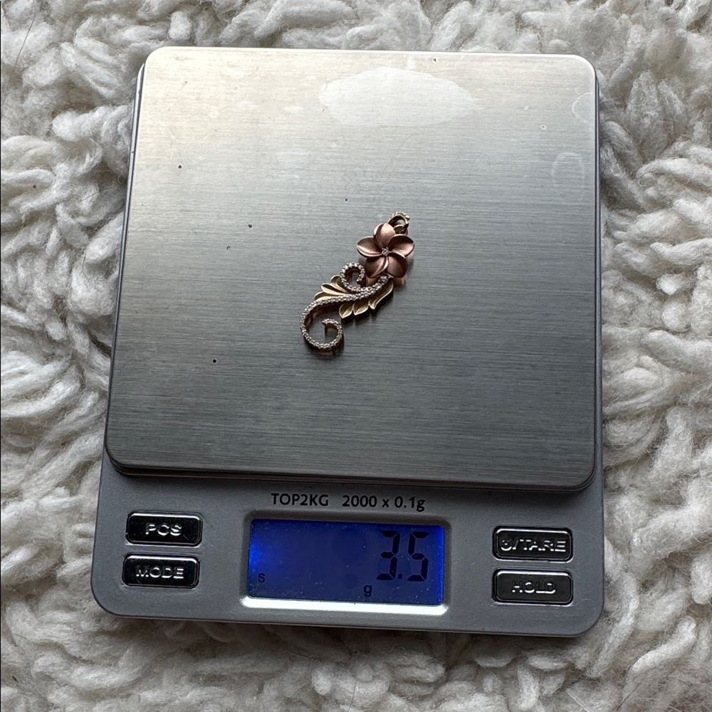 14K Plumeria Diamond Pendant - Picture 4 of 4